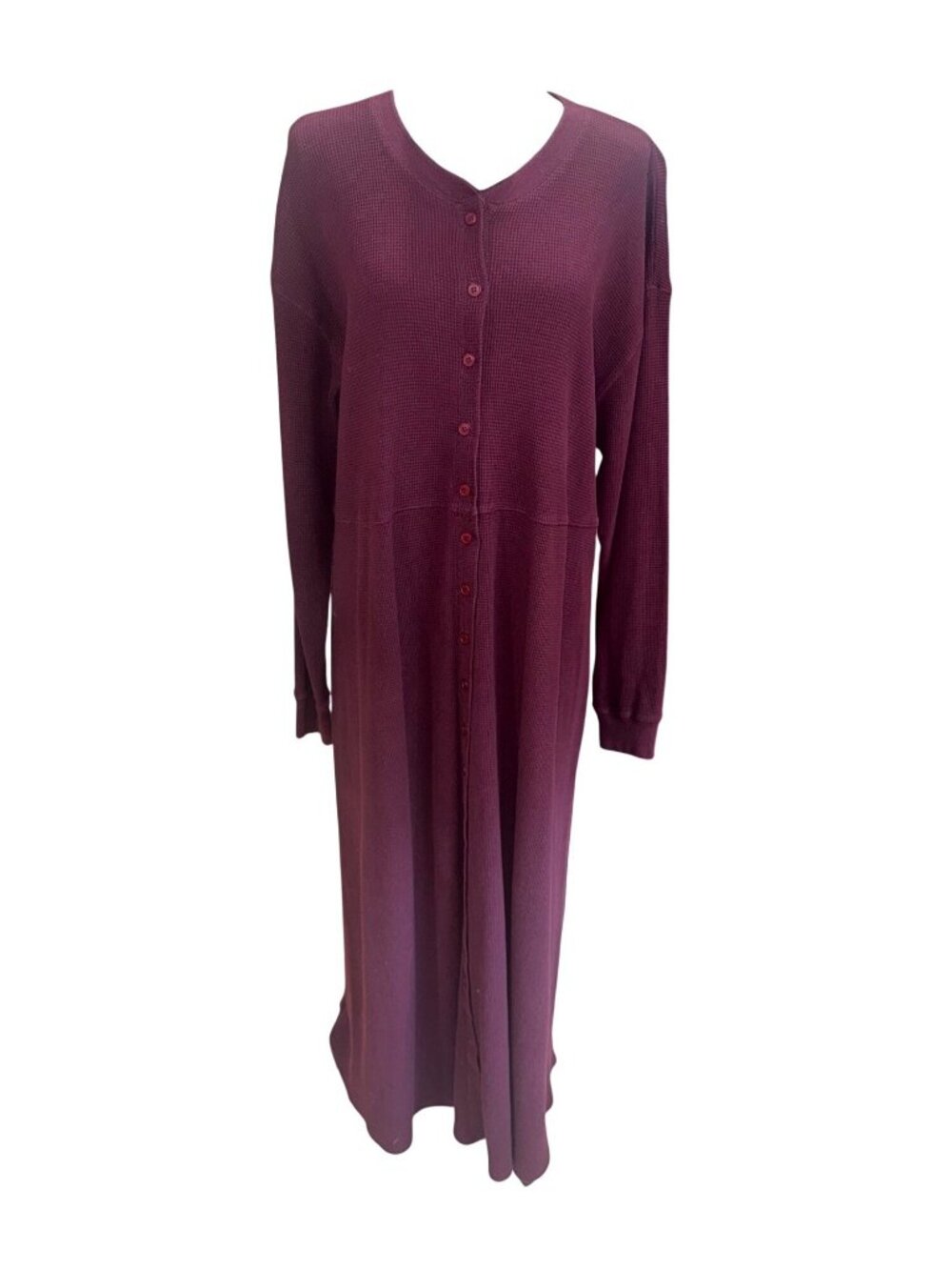 Vintage Eddie Bauer Plus Size XXL Womens Waffle Knit Burgundy Henley Maxi Dress - Picture 2 of 12